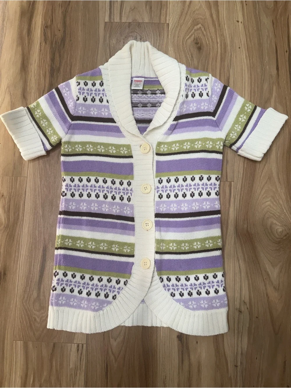 Gymboree Cozy Shawl Collar Knit Cardigan - Lavender/Olive Stripe- 7/8